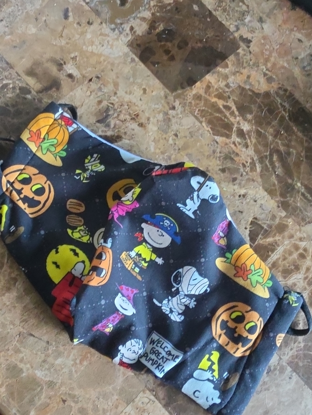 Black SNOOPY CHARLIE BROWN Haloween Face Mask - Soft Legging Material